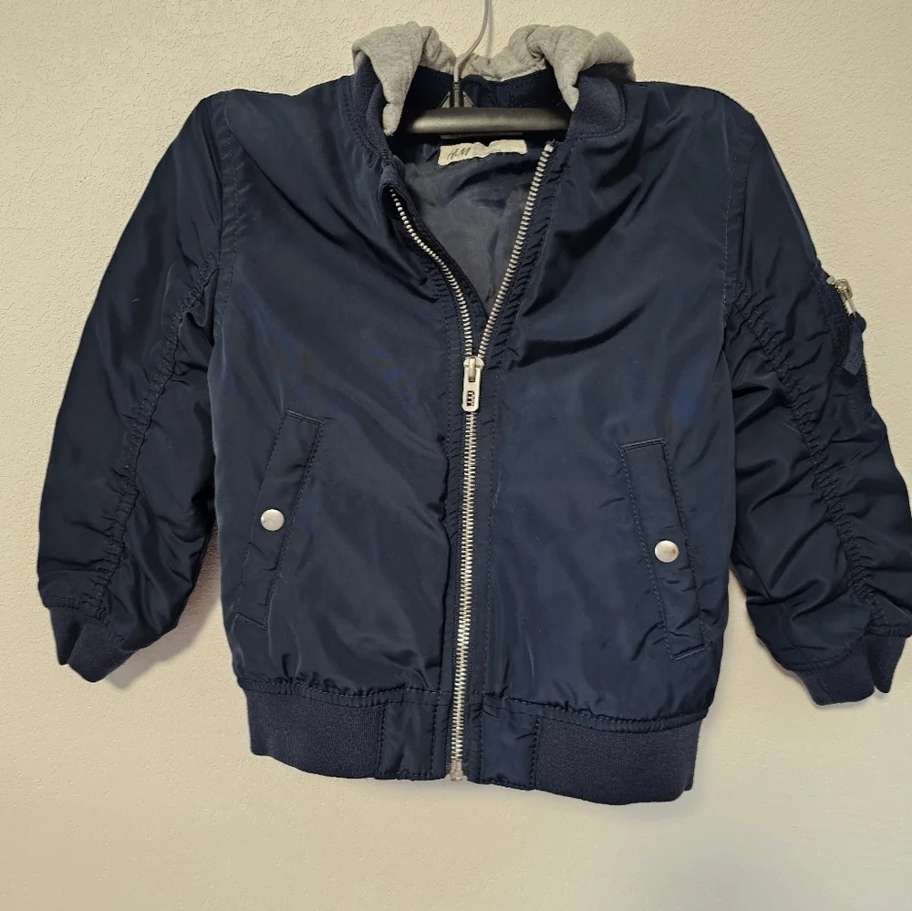 H&M Navy Jacket and Grey Removable Hood Boys Size 2-4 Years